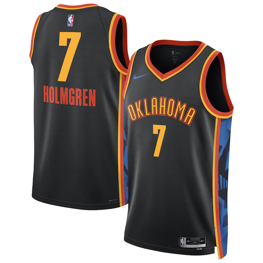 Men Oklahoma City Thunder 7 Chet Holmgren Nike Black City Edition 2024-25 Swingman Player NBA Jersey